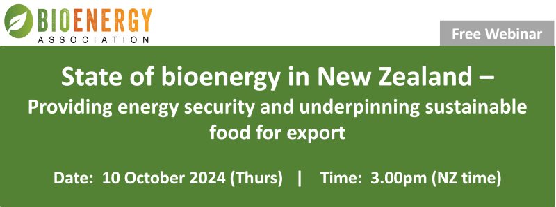 State of Bioenergy in New Zealand webinar banner on 10 October 2024